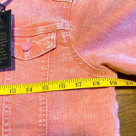 DG2 Diane Gilman Pink Stretch Denim Ruffle Jean Jacket Size M - Picture 7 of 8